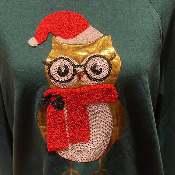 Christmas Sweatshirt owl with sequin SZ S - Picture 2 of 5